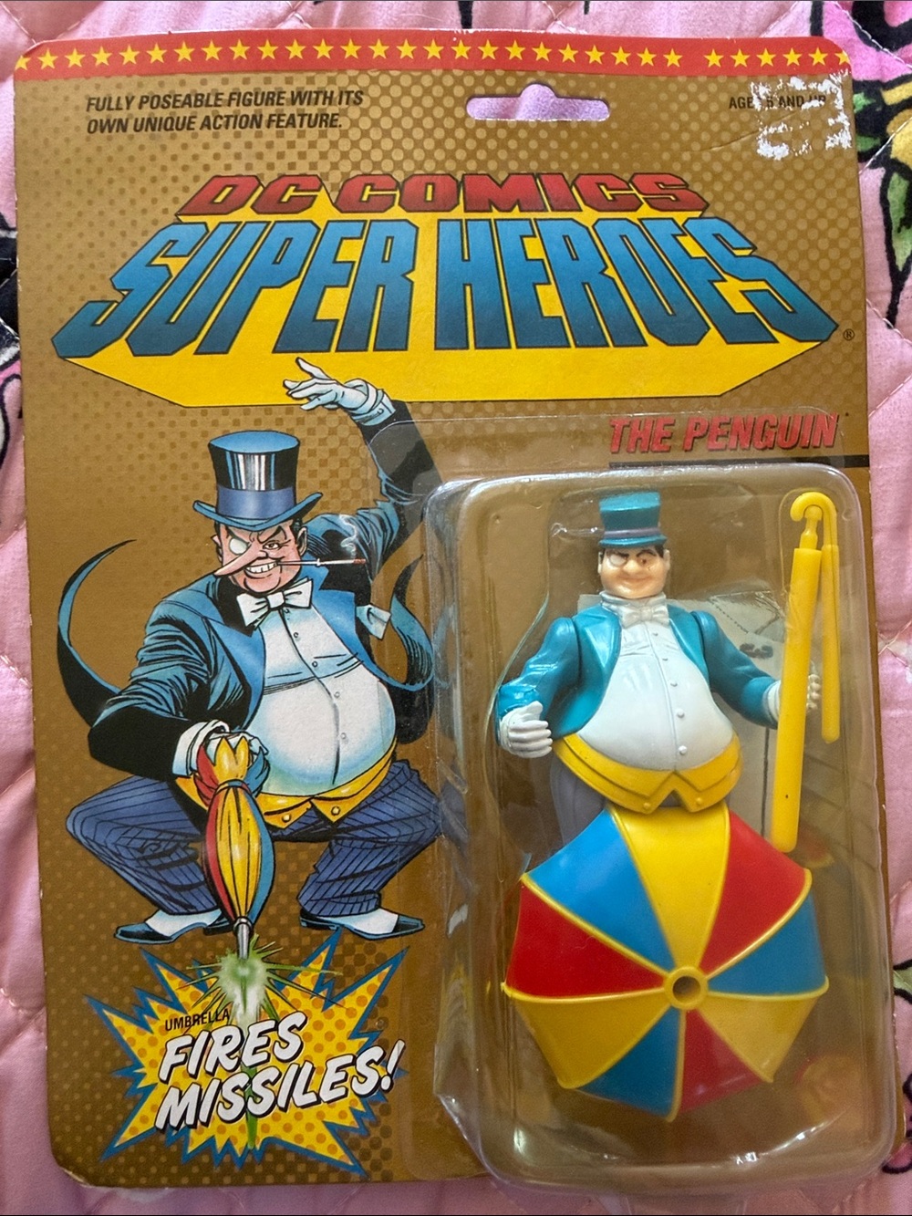 Vintage 1989 DC Comics Penguin Figure in Blue, Yellow, Red